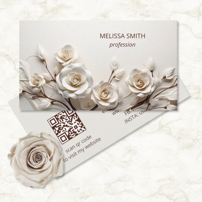 Elegante weiße 3D-Rose Visitenkarte (Von Creator hochgeladen)