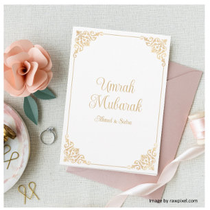 Elegante weiße Barock-Umrah-Mubarak-Grüße Karte