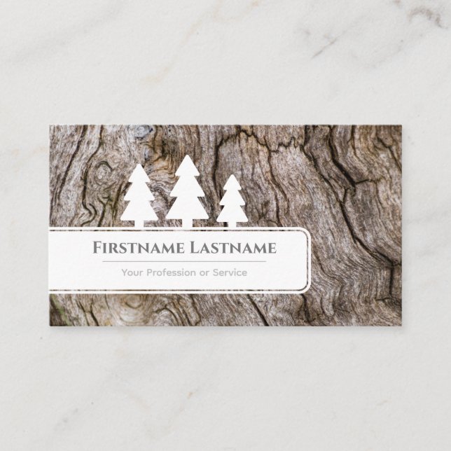 Elegante weiße Bäume auf weißem Holzkorn geschnitt Visitenkarte (Vorderseite)