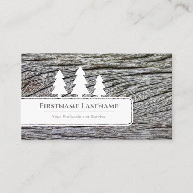 Elegante weiße Bäume auf weißem Holzkorn geschnitt Visitenkarte (Vorderseite)