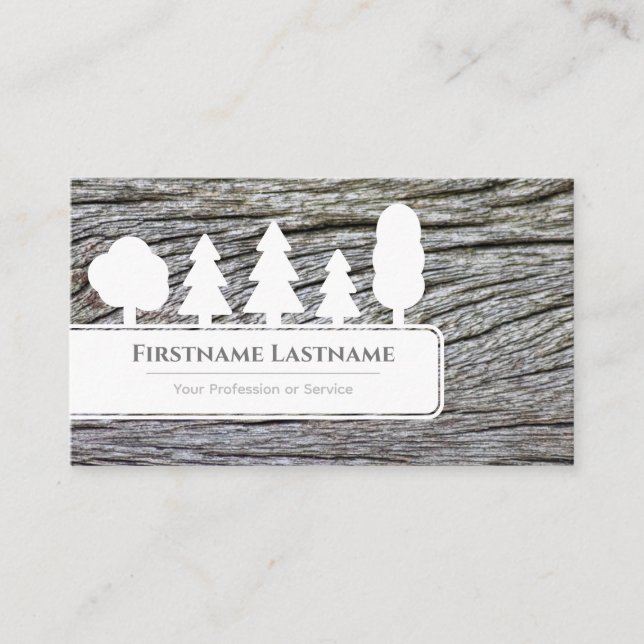Elegante weiße Bäume auf weißem Holzwald Visitenkarte (Vorderseite)