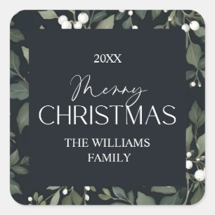Elegante weiße Beeren Botanische Personalisierte N Quadratischer Aufkleber