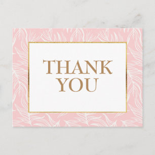Elegante weiße Blätter auf rosa Gold Danke Postkarte