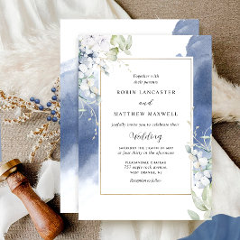 Elegante, weiße, blaue, florale Hochzeit Einladung