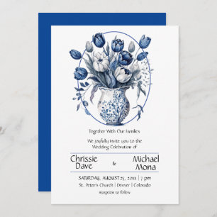 Elegante weiße & blaue Tulips in Vase Wedding Einladung