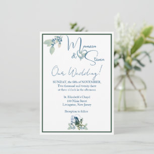 Elegante weiße, blaue und grüne Orchideenhochzeit Einladung