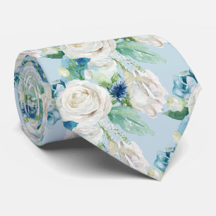 Elegante weiße blaue Winterrosen DIY-Farbe Krawatte