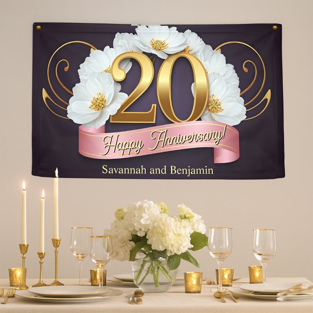 Elegante weiße Blume 20. Hochzeitstag Banner (Von Creator hochgeladen)