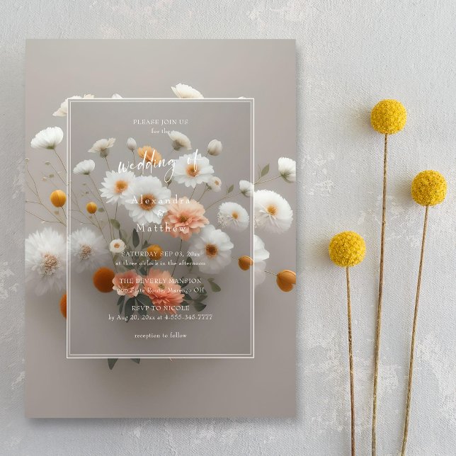 Elegante weiße Blume | 3D-Rahmen | Einzigartige Ho Einladung (Charming elegance. 3D frame. Unique wedding invitation.)
