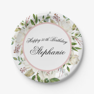 Elegante weiße Blume 50. Geburtstag Pappteller