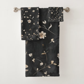 Elegante weiße Blume auf schwarz Badhandtuch Set