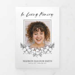 Elegante Weiße Blume Foto Beerdigung Dreifach-gefaltete Programmkarte