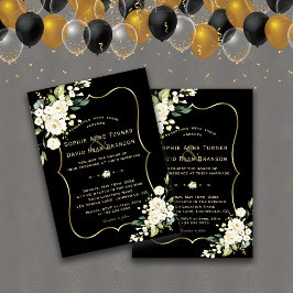 Elegante weiße Blume Goldrahmen Schwarz Hochzeit Einladung