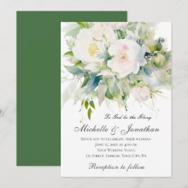 Elegante weiße Blume Grüne Christliche Hochzeit Einladung