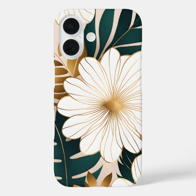 Elegante weiße Blume mit grünen und goldfarbenen F Case-Mate iPhone Hülle (Rückseite)