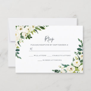 Elegante weiße Blume Modernes Hochzeitsszenario RSVP Karte