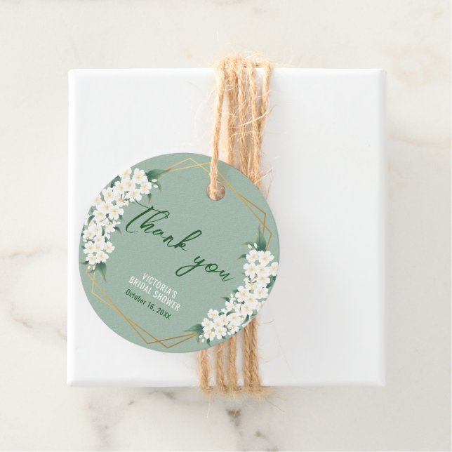 Elegante weiße Blume setzen einen grünen Goldrahme Geschenkanhänger (Beispiel)