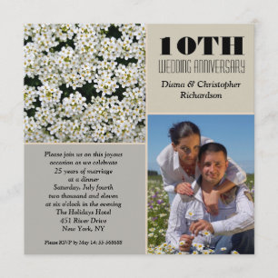 elegante weiße Blumen 10 Hochzeitstag Fotoeinladun Einladung