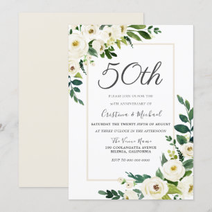 Elegante weiße Blumen 50. Hochzeitstag Einladung