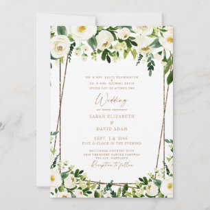 Elegante weiße Blumen & Gold Beide Eltern Hochzeit Einladung