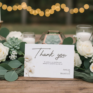 Elegante weiße Blumen- & Gold-Hochzeit Dankeskarte
