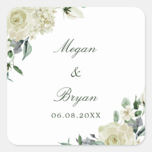Elegante weiße Blumen Hochzeit Briefumschlag Siege Quadratischer Aufkleber