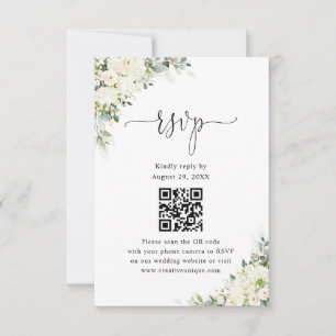 Elegante weiße Blumen Hochzeitswebsite QR-Code RSV RSVP Karte