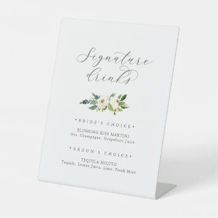 Elegante weiße Blumen Signature Drinks Zeichen Sockelschild