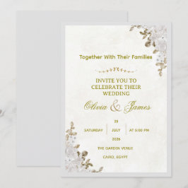 Elegante weiße Blumen- und Goldfolien-Hochzeitsein Einladung
