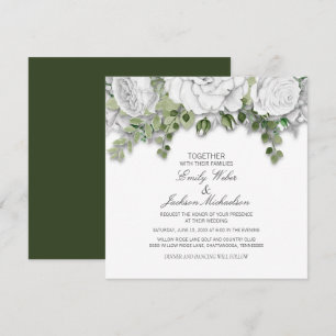 Elegante weiße Blumen- und Grüne Hochzeit Einladung