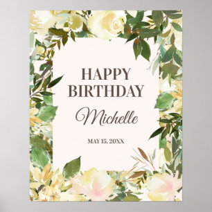 Elegante weiße Blumenblätter Alles Gute zum Geburt Poster