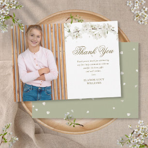 Elegante weiße Blüten Erstkommunion Foto Dankeskarte