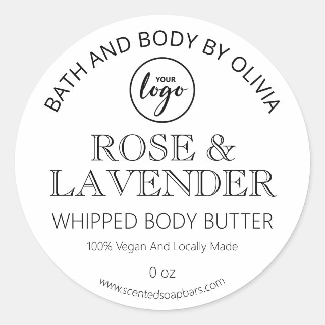 Elegante weiße Body Butter Labels Runder Aufkleber (Vorderseite)