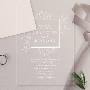 Elegante weiße botanische Rahmen Hochzeit Acryleinladungen