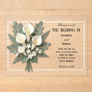Elegante weiße Calla-Lilien Acryl-Hochzeit Acryleinladungen