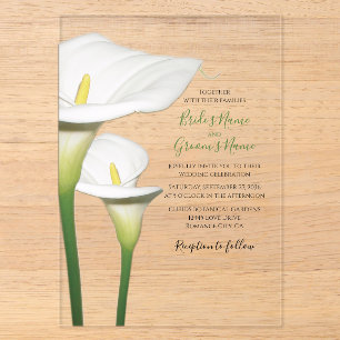 Elegante weiße Calla-Lilien-Hochzeitseinladungen Acryleinladungen