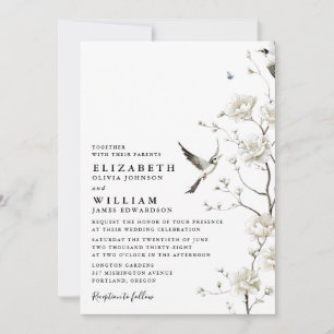 Elegante weiße Chinoiserie-Blumengarten-Hochzeit Einladung
