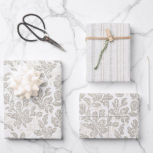 Elegante weiße Creme-Blumenhochzeit Geschenkpapier Set