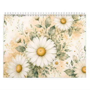 Elegante weiße Daisy Botanische Aquarellmalerei Kalender