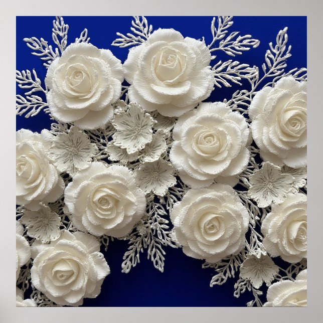 Elegante, weiße dekorative Rose Poster (Vorne)