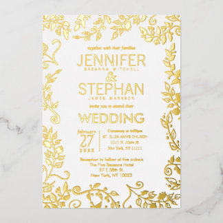 Elegante weiße echte Gold-Blumen-Hochzeit Folieneinladung