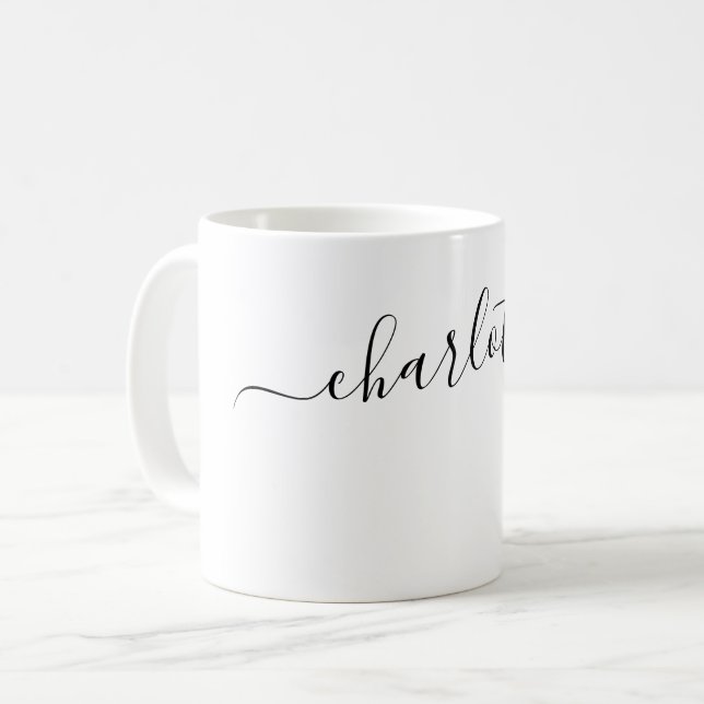 Elegante weiße Farbe moderne Name personalisiert Kaffeetasse (Vorderseite Links)