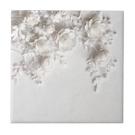 Elegante weiße Faux-Relief-Rosen Fliese