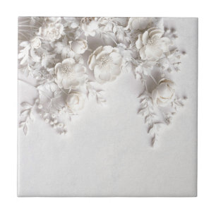Elegante weiße Faux-Relief-Rosen Fliese