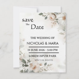 Elegante weiße Flora-Aquarell-Hochzeitseinladung Einladung