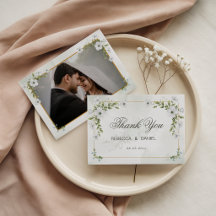Elegante weiße Floral-Hochzeits-Foto-Dankeskarten