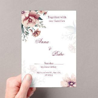 Elegante weiße florale Acryl-Hochzeitseinladung Acryleinladungen