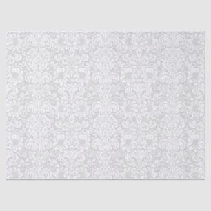 Elegante weiße, florale Damaskus über grauem Hinte Seidenpapier