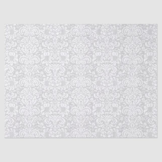 Elegante weiße, florale Damaskus über grauem Hinte Seidenpapier (Vorderseite)