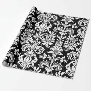 Elegante weiße florale Damastmuster auf schwarzem Geschenkpapier
